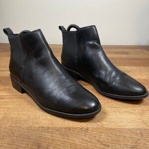 Aldo Round Top Slide On Block Heel Ankle Boots Black Leather 7 Women